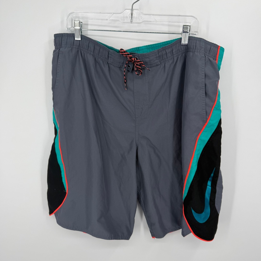 Nike Swim Trunks Mens Large Gray Colorblock Swoosh Logo Mesh Lined